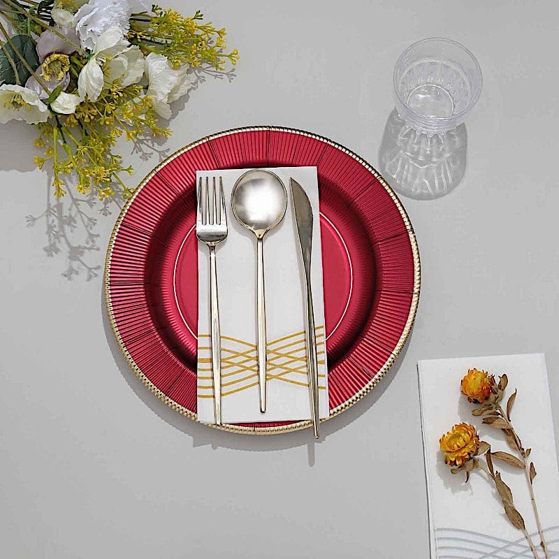 25 Round Metallic Disposable Dinner Salad Paper Plates with Textured Trim