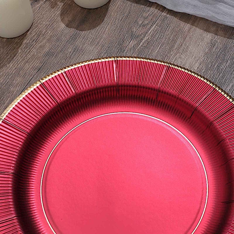 25 Round Metallic Disposable Dinner Salad Paper Plates with Textured Trim