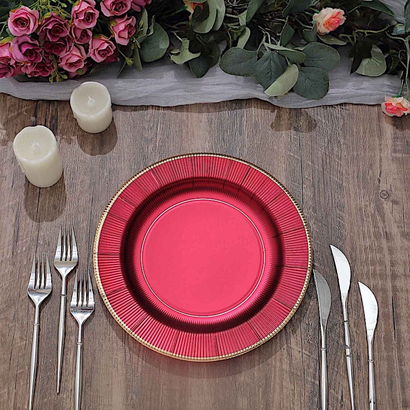 25 Round Metallic Disposable Dinner Salad Paper Plates with Textured Trim