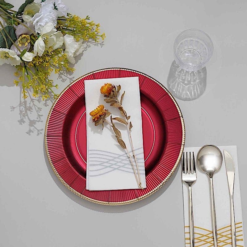 25 Round Metallic Disposable Dinner Salad Paper Plates with Textured Trim