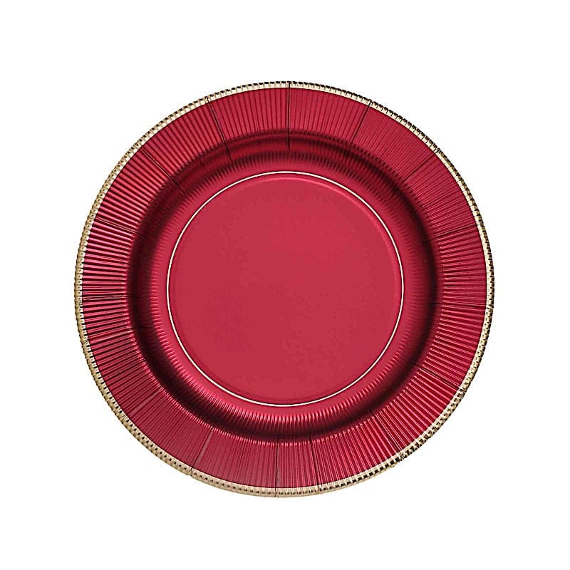 25 Round Metallic Disposable Dinner Salad Paper Plates with Textured Trim