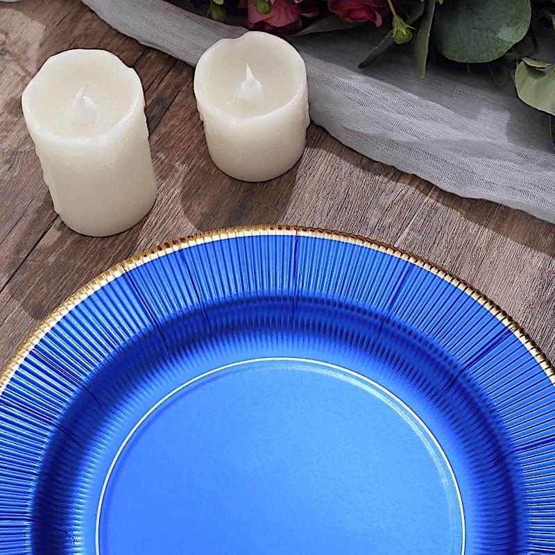 25 Round Metallic Disposable Dinner Salad Paper Plates with Textured Trim