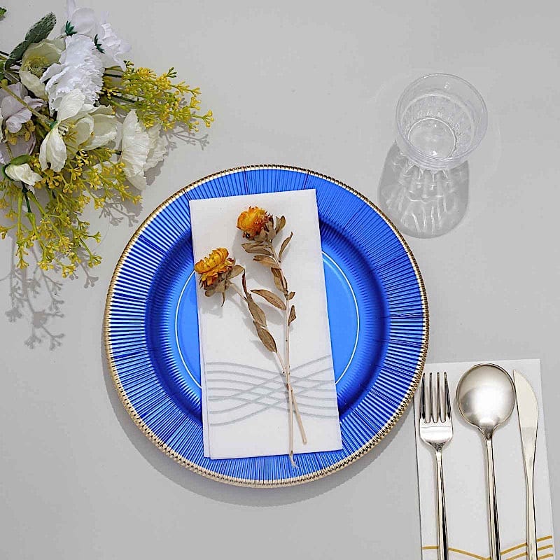 25 Round Metallic Disposable Dinner Salad Paper Plates with Textured Trim