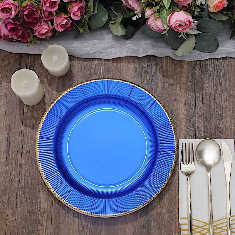 25 Round Metallic Disposable Dinner Salad Paper Plates with Textured Trim