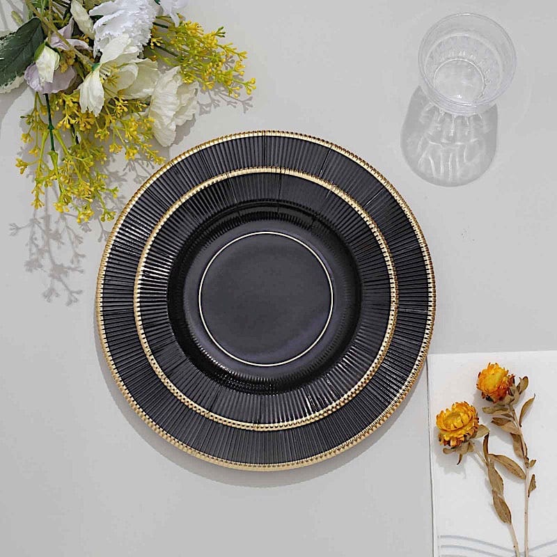 25 Round Metallic Disposable Dinner Salad Paper Plates with Textured Trim