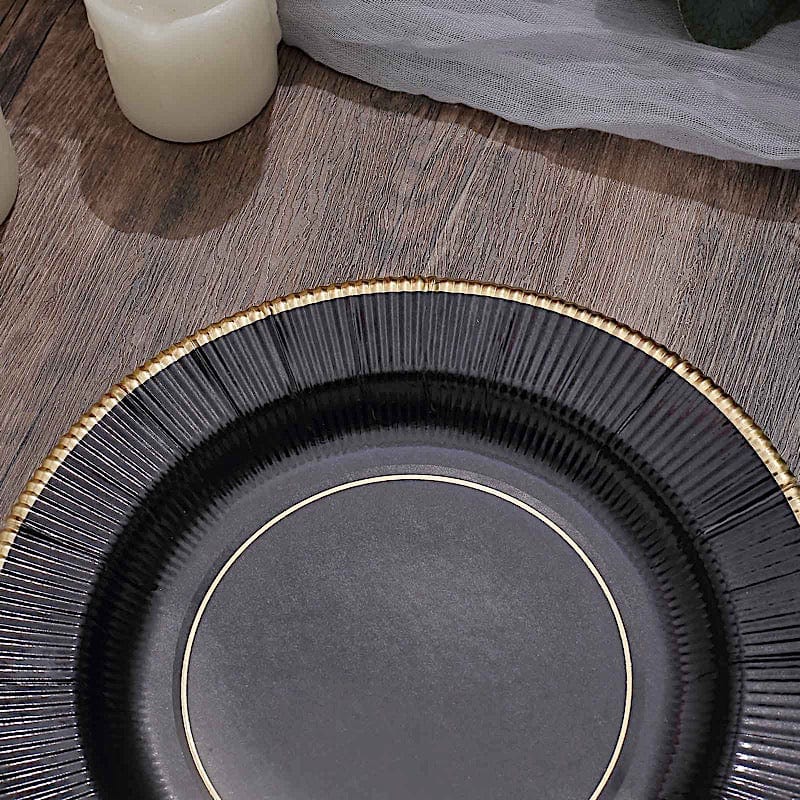 25 Round Metallic Disposable Dinner Salad Paper Plates with Textured Trim