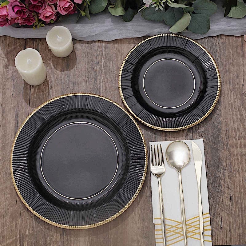 25 Round Metallic Disposable Dinner Salad Paper Plates with Textured Trim