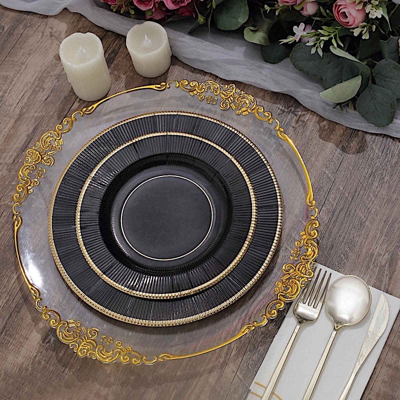 25 Round Metallic Disposable Dinner Salad Paper Plates with Textured Trim
