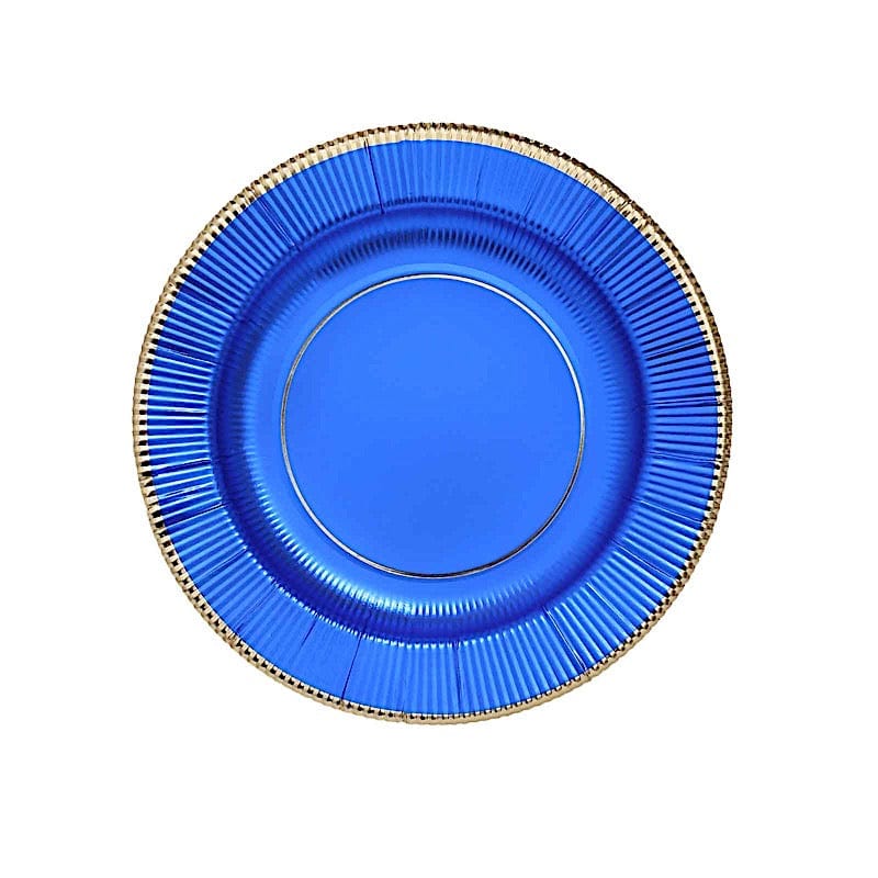 25 Round Metallic Disposable Dinner Salad Paper Plates with Textured Trim