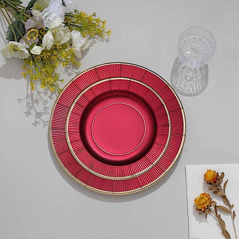 25 Round Metallic Disposable Dinner Salad Paper Plates with Textured Trim