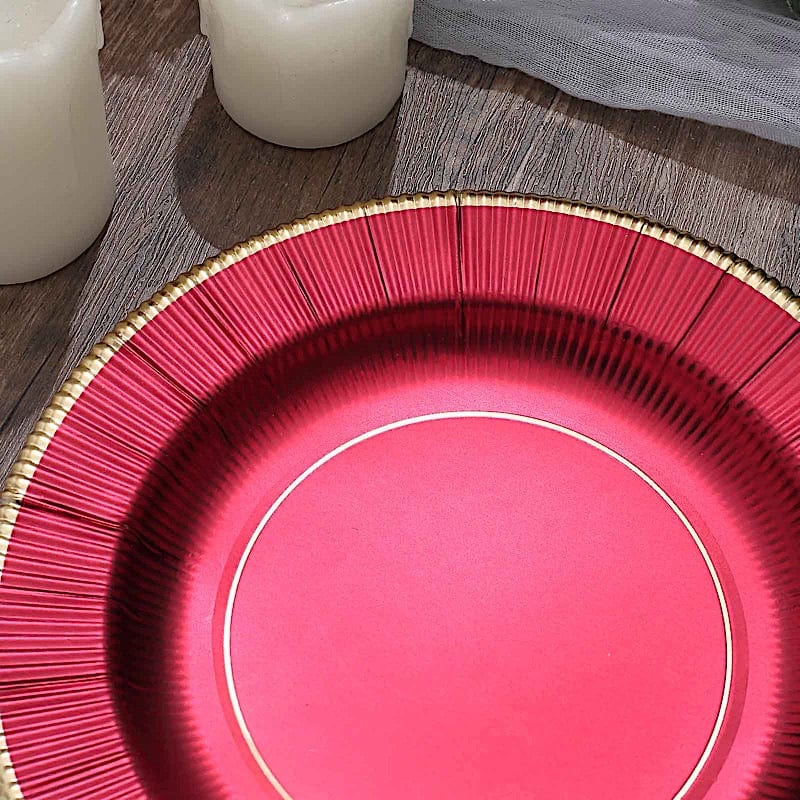 25 Round Metallic Disposable Dinner Salad Paper Plates with Textured Trim