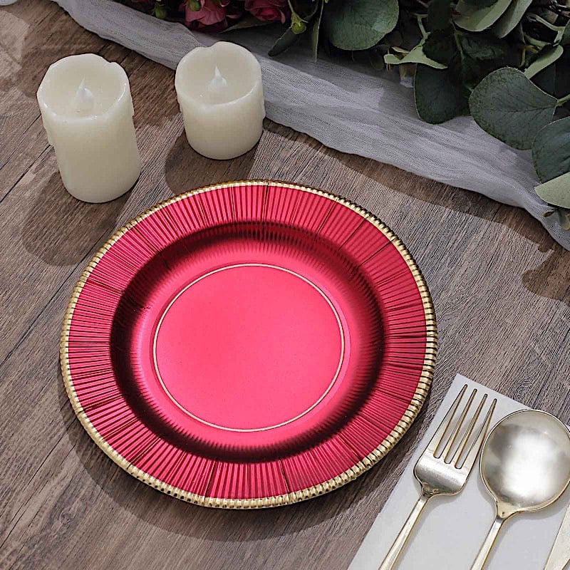 25 Round Metallic Disposable Dinner Salad Paper Plates with Textured Trim