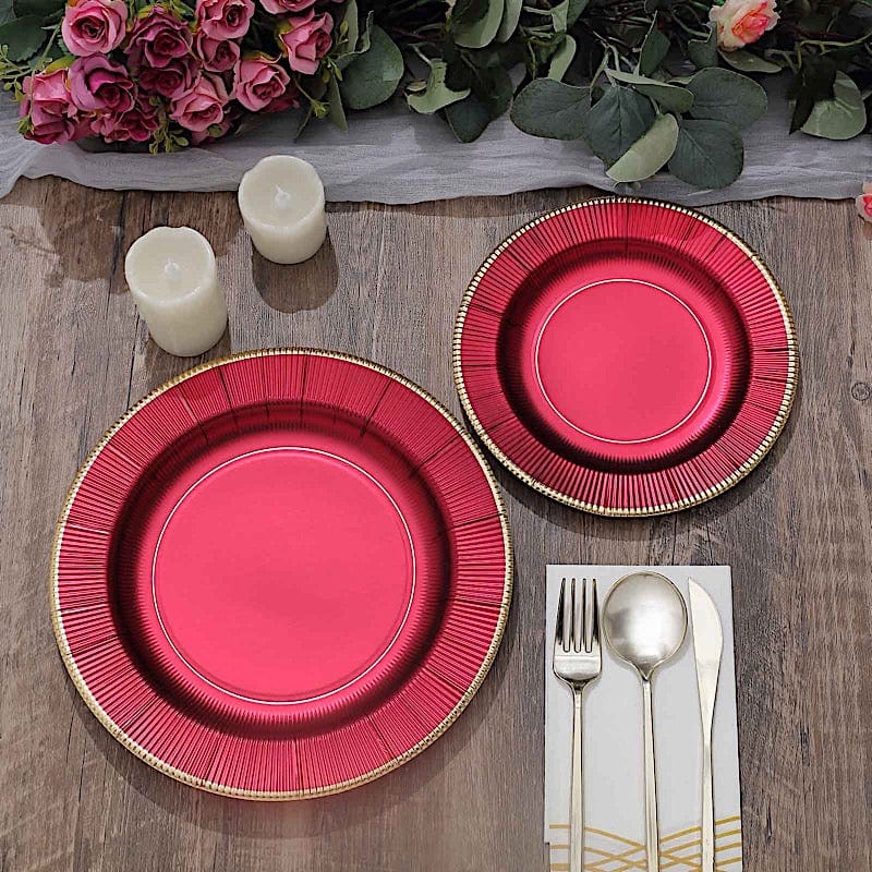 25 Round Metallic Disposable Dinner Salad Paper Plates with Textured Trim