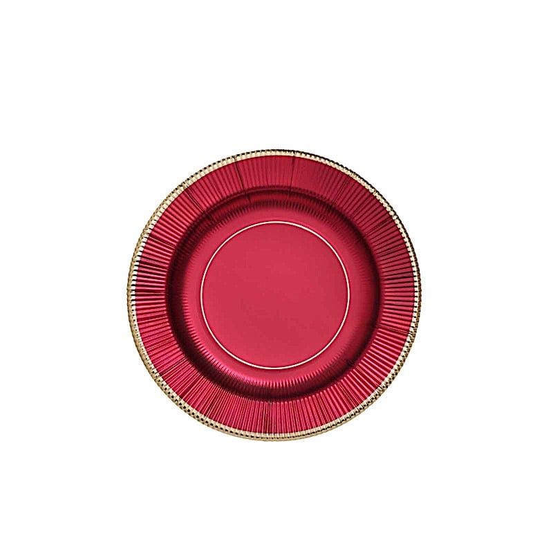 25 Round Metallic Disposable Dinner Salad Paper Plates with Textured Trim