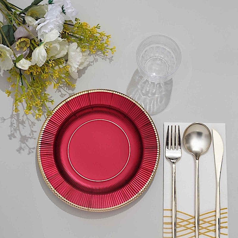 25 Round Metallic Disposable Dinner Salad Paper Plates with Textured Trim