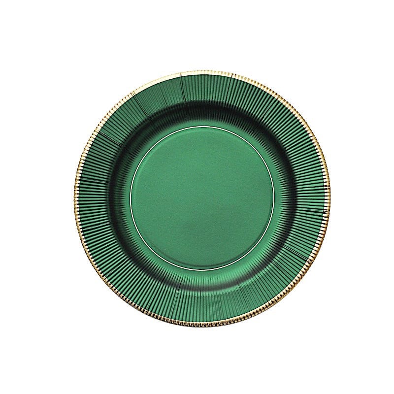 25 Round Metallic Disposable Dinner Salad Paper Plates with Textured Trim