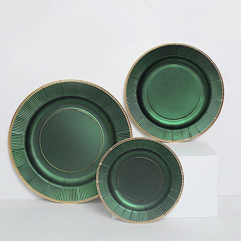 25 Round Metallic Disposable Dinner Salad Paper Plates with Textured Trim