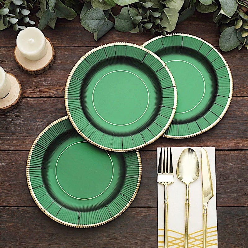 25 Round Metallic Disposable Dinner Salad Paper Plates with Textured Trim