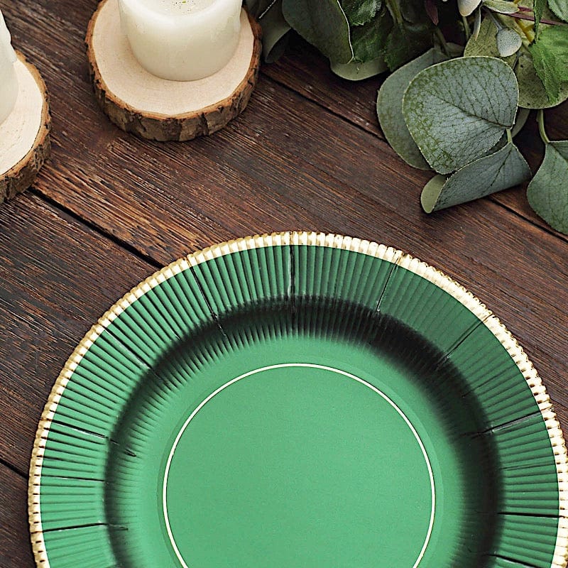 25 Round Metallic Disposable Dinner Salad Paper Plates with Textured Trim