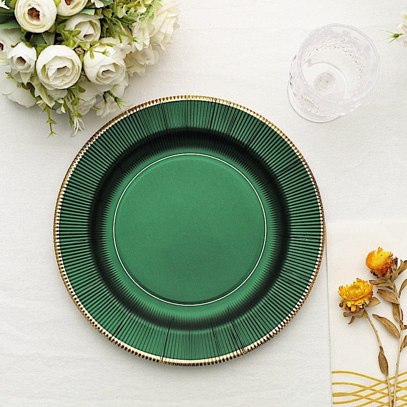 25 Round Metallic Disposable Dinner Salad Paper Plates with Textured Trim