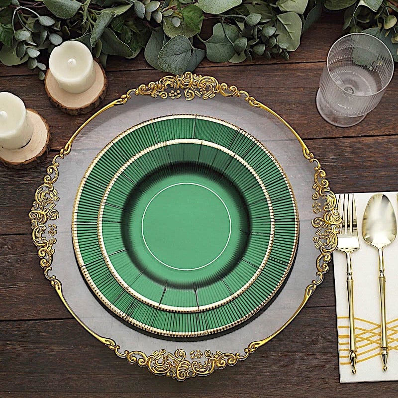 25 Round Metallic Disposable Dinner Salad Paper Plates with Textured Trim