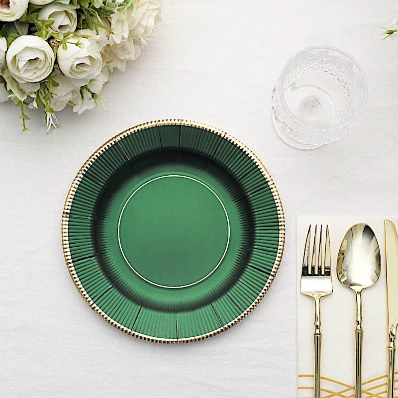 25 Round Metallic Disposable Dinner Salad Paper Plates with Textured Trim