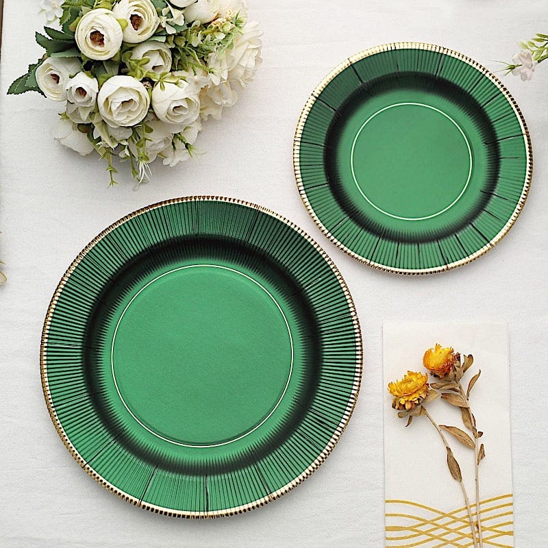 25 Round Metallic Disposable Dinner Salad Paper Plates with Textured Trim