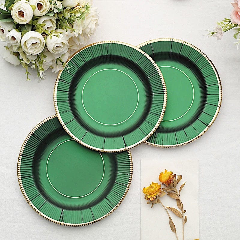25 Round Metallic Disposable Dinner Salad Paper Plates with Textured Trim