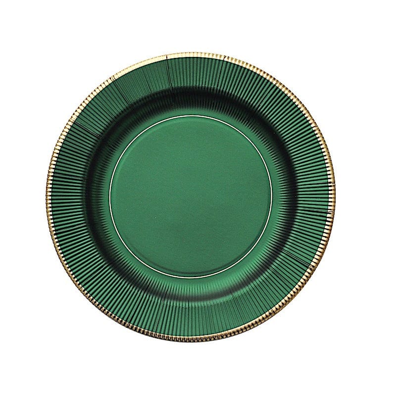 25 Round Metallic Disposable Dinner Salad Paper Plates with Textured Trim