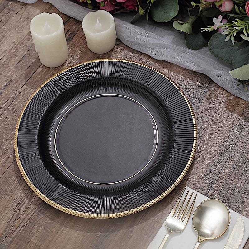 25 Round Metallic Disposable Dinner Salad Paper Plates with Textured Trim