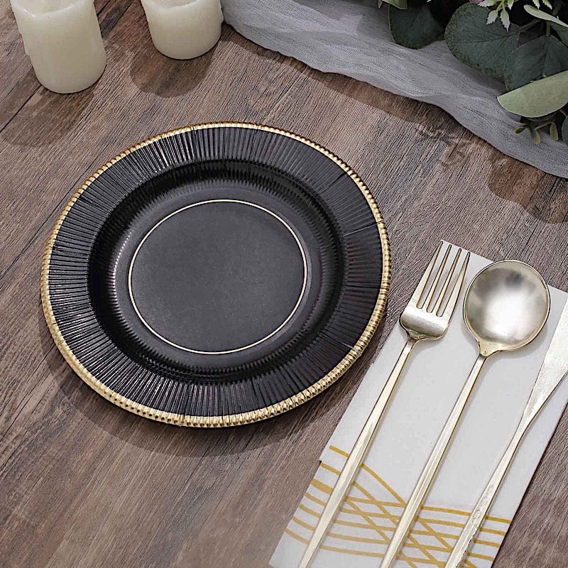 25 Round Metallic Disposable Dinner Salad Paper Plates with Textured Trim