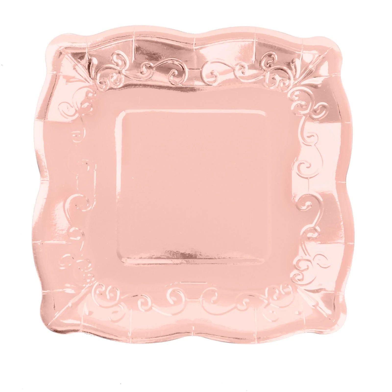 25 Square Disposable Dinner Dessert Paper Plates with Embossed Scroll Trim