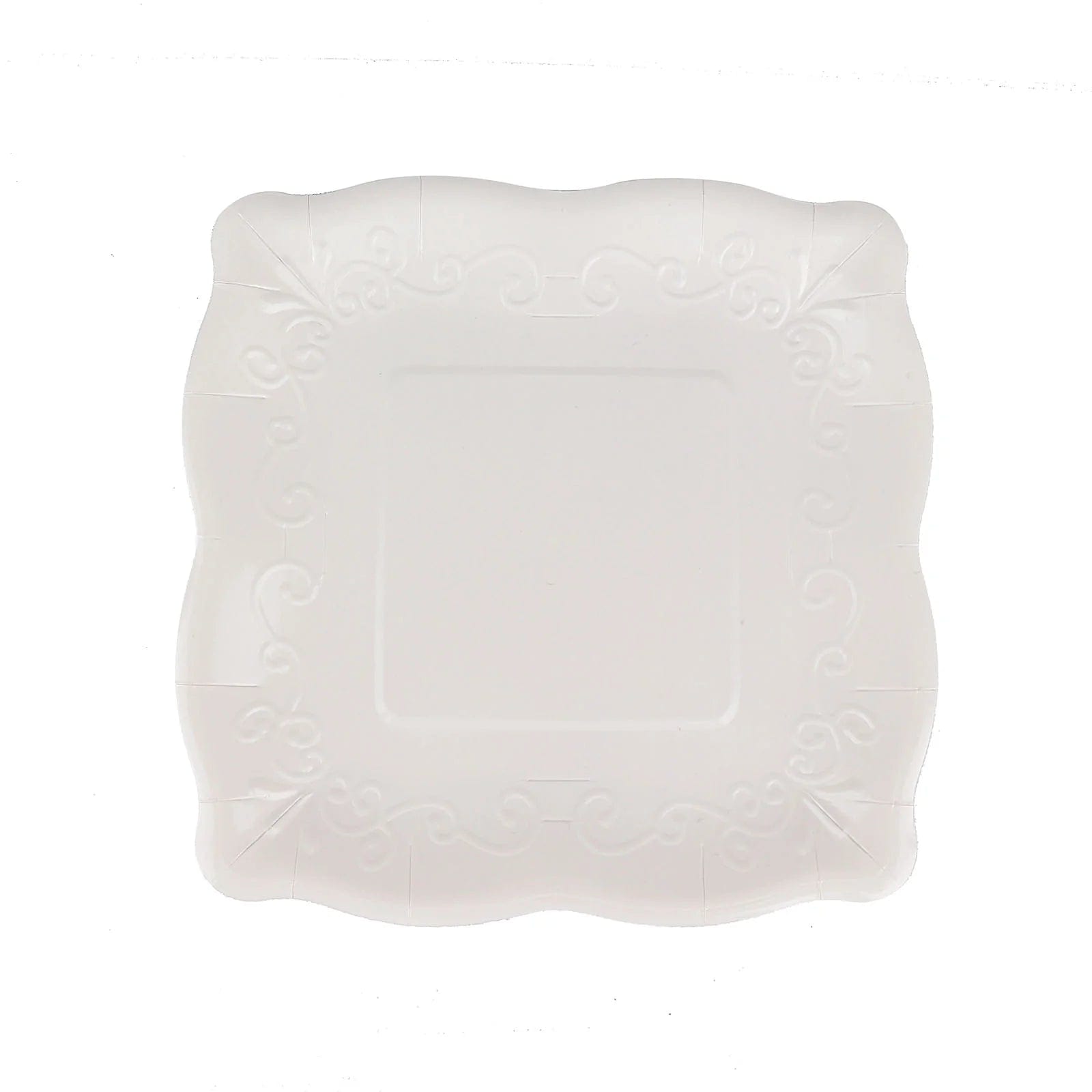 25 Square Disposable Dinner Dessert Paper Plates with Embossed Scroll Trim