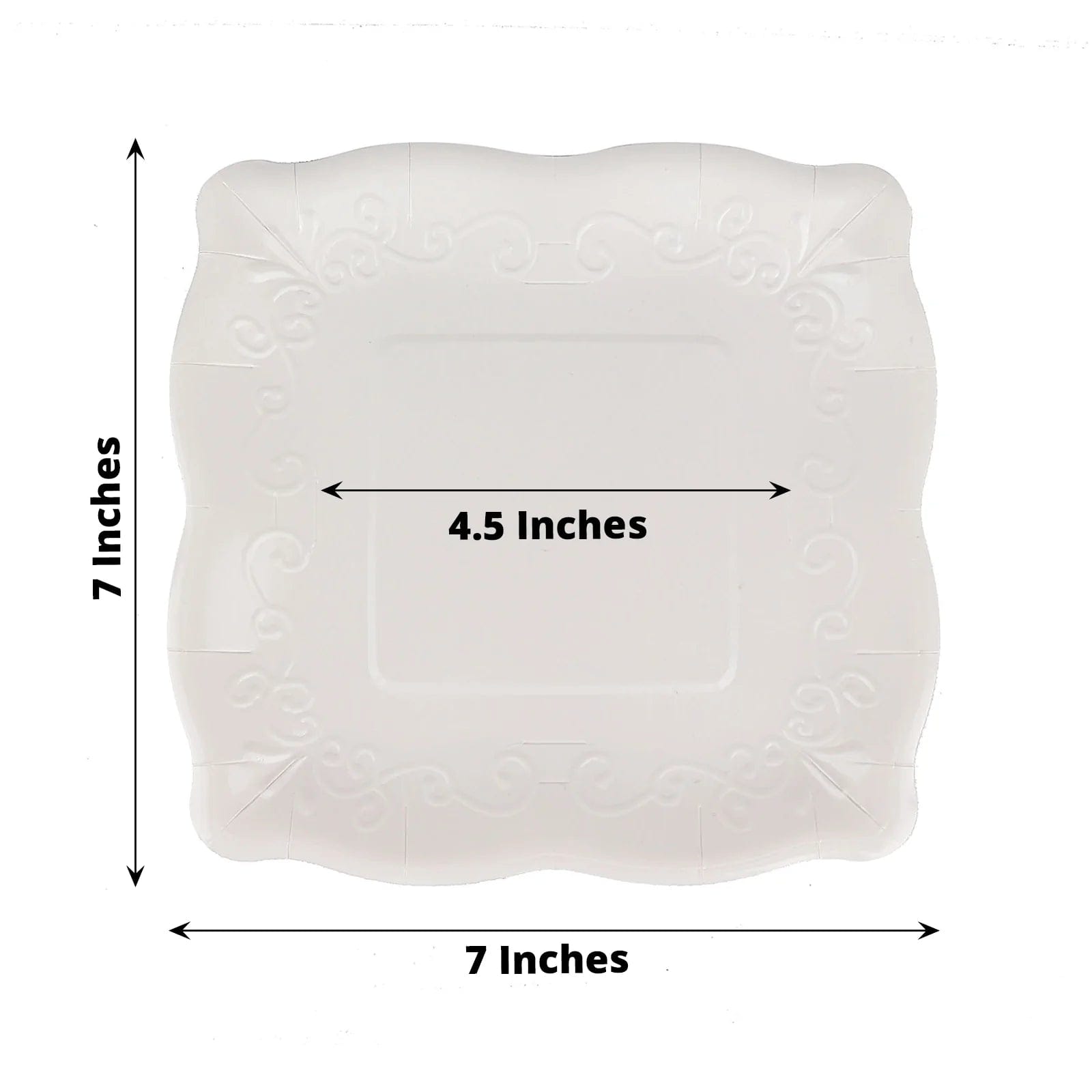 25 Square Disposable Dinner Dessert Paper Plates with Embossed Scroll Trim