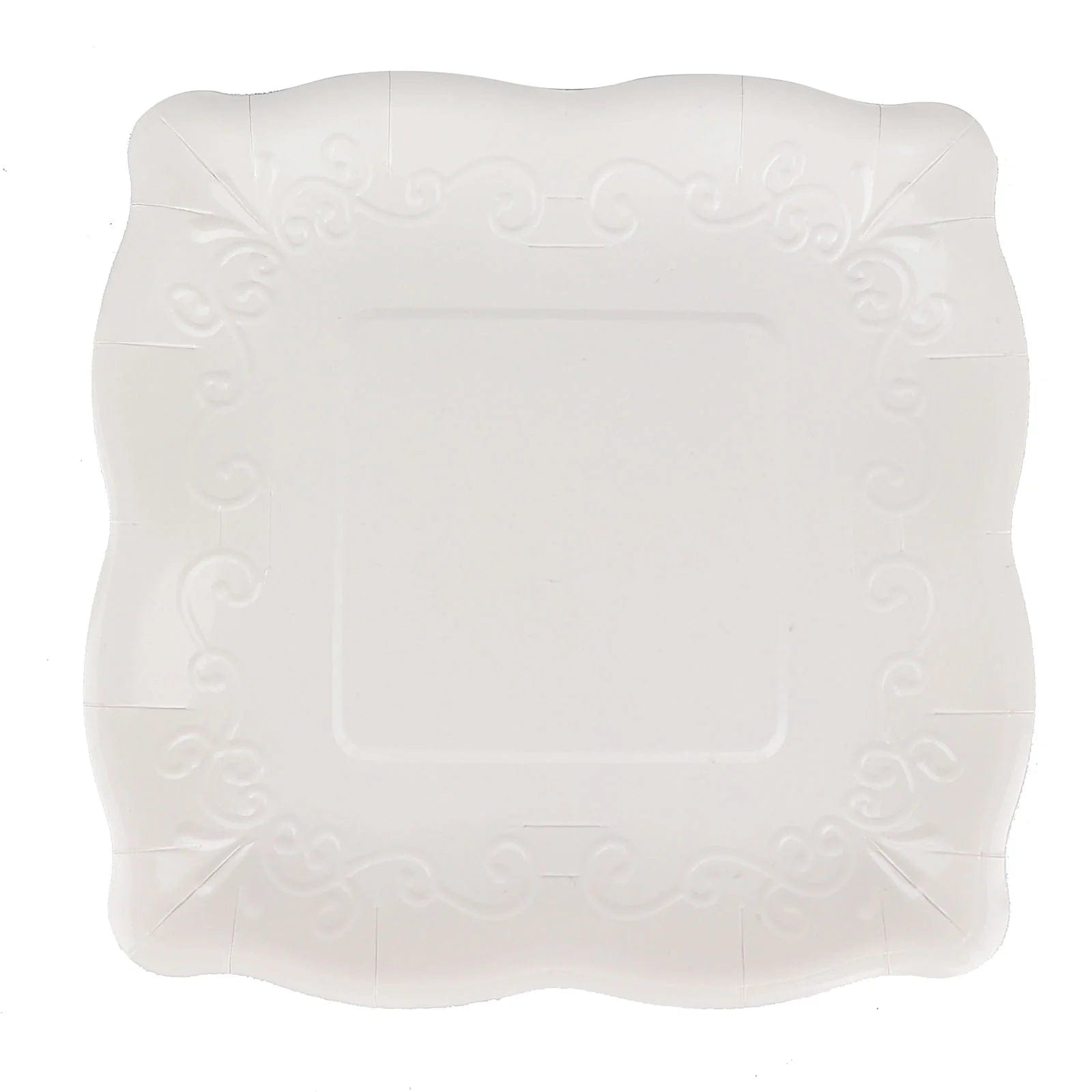 25 Square Disposable Dinner Dessert Paper Plates with Embossed Scroll Trim