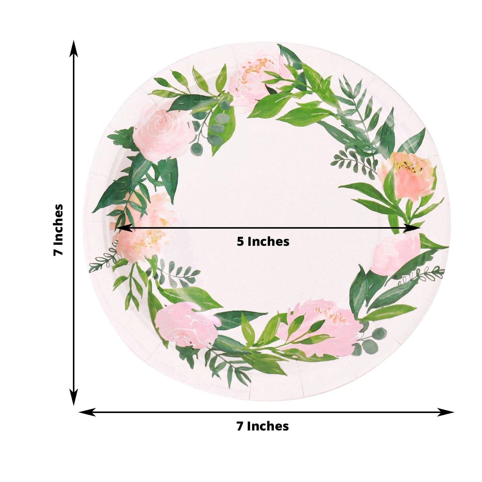 25 White Round Disposable Paper Salad Plates with Flower Wreath Design