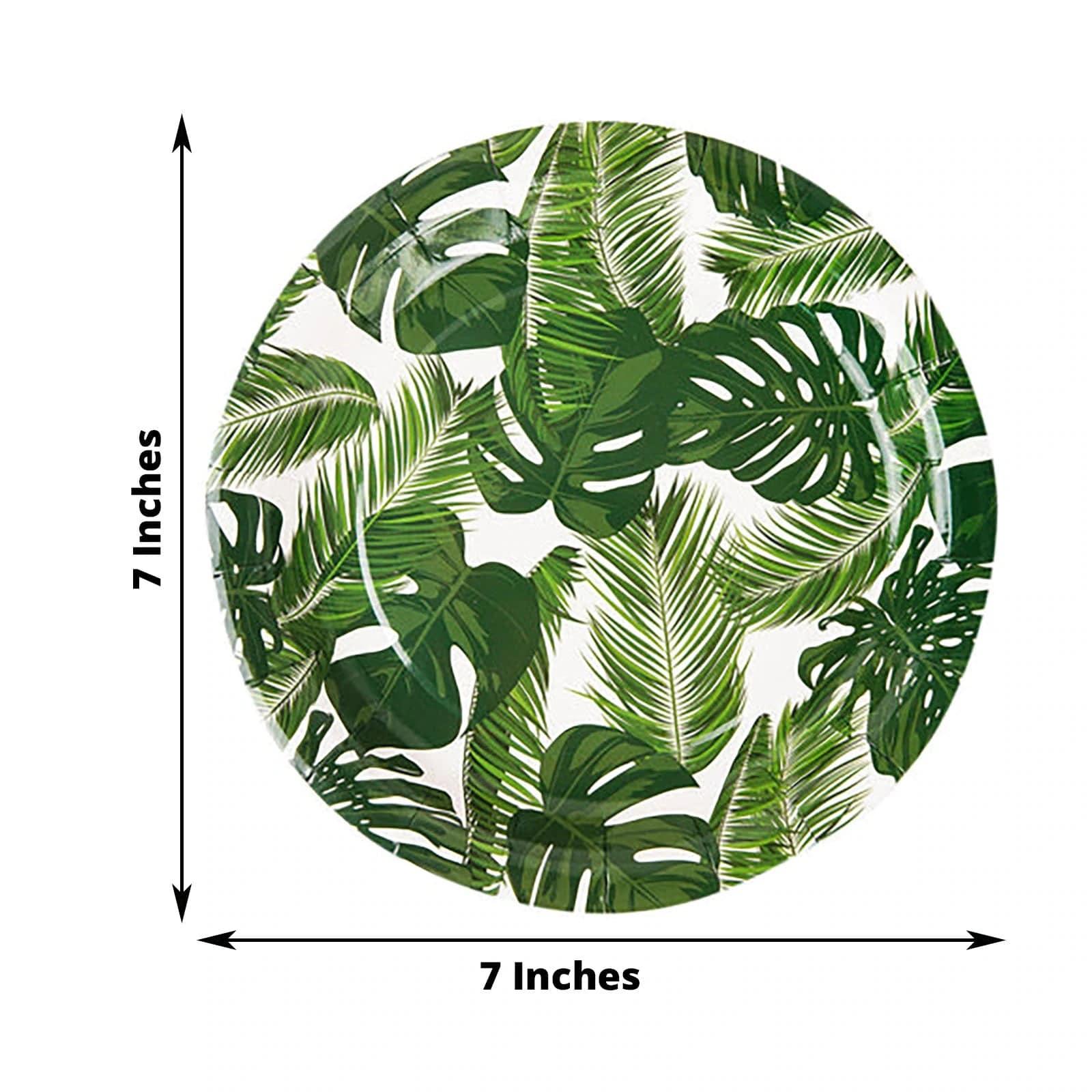 25 White Round Disposable Paper Salad Plates with Tropical Leaves Design