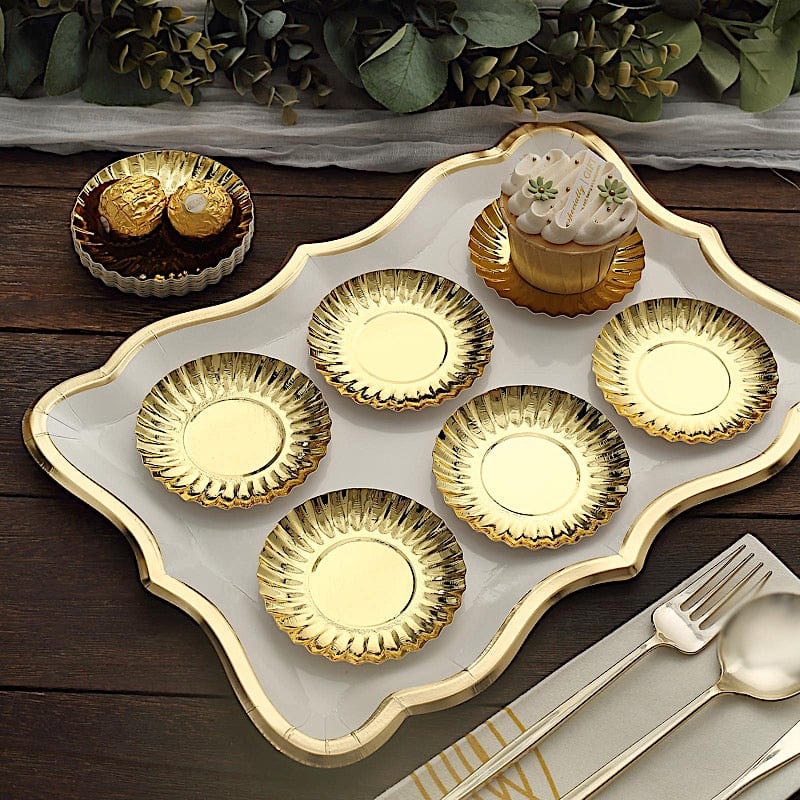 50 Metallic Round Disposable Mini Dessert Paper Plates with Scalloped Trim