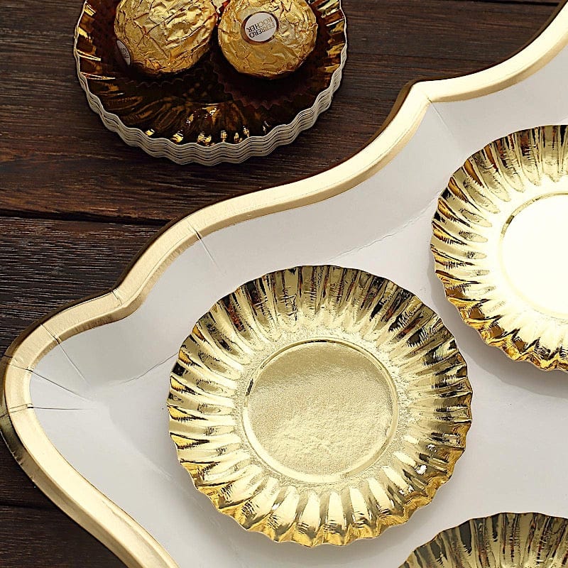 50 Metallic Round Disposable Mini Dessert Paper Plates with Scalloped Trim
