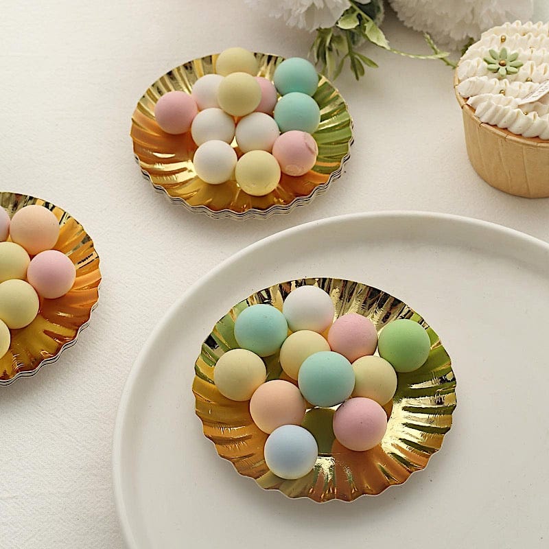50 Metallic Round Disposable Mini Dessert Paper Plates with Scalloped Trim