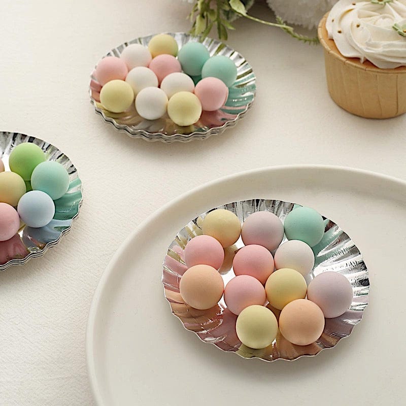 50 Metallic Round Disposable Mini Dessert Paper Plates with Scalloped Trim