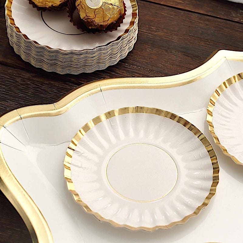 50 Metallic Round Disposable Mini Dessert Paper Plates with Scalloped Trim