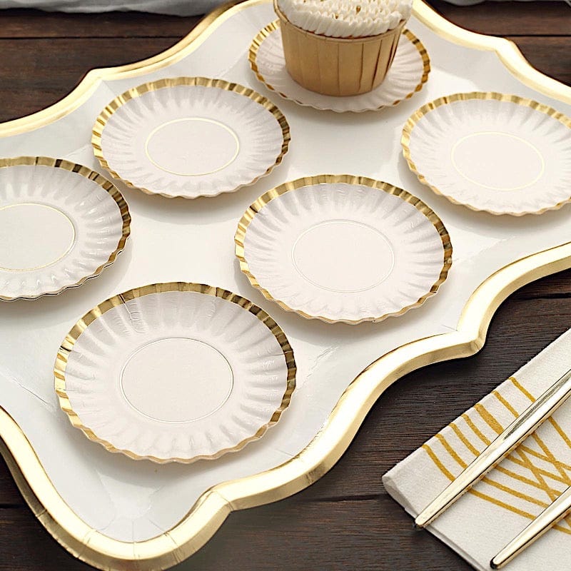 50 Metallic Round Disposable Mini Dessert Paper Plates with Scalloped Trim