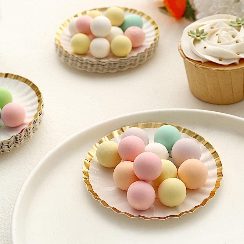 50 Metallic Round Disposable Mini Dessert Paper Plates with Scalloped Trim