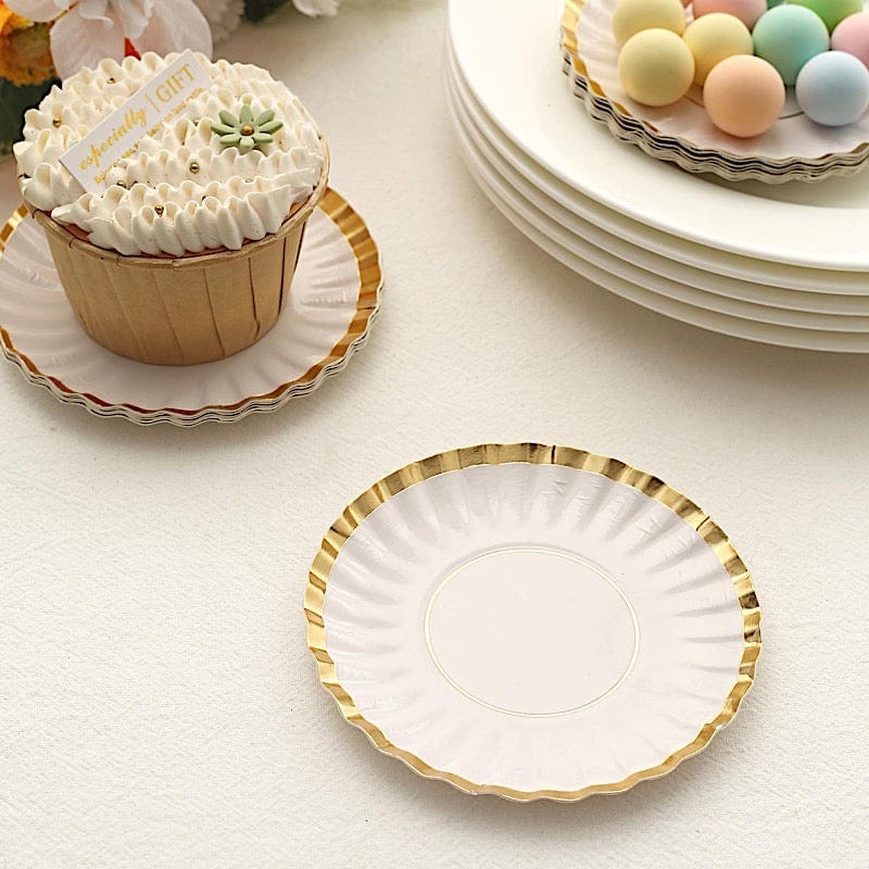 50 Metallic Round Disposable Mini Dessert Paper Plates with Scalloped Trim