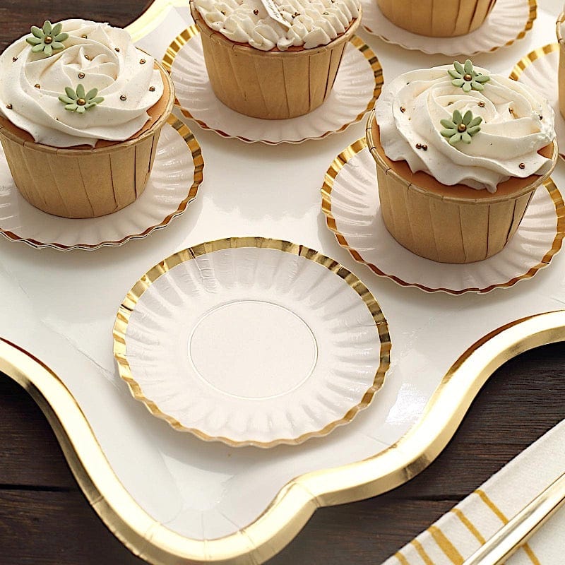 50 Metallic Round Disposable Mini Dessert Paper Plates with Scalloped Trim