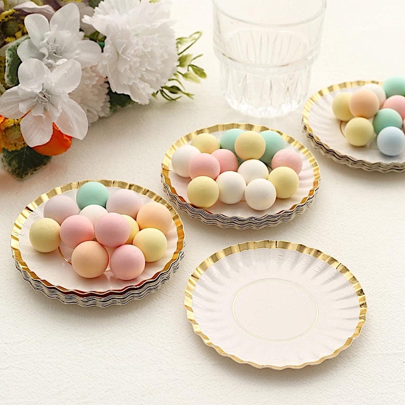 50 Metallic Round Disposable Mini Dessert Paper Plates with Scalloped Trim
