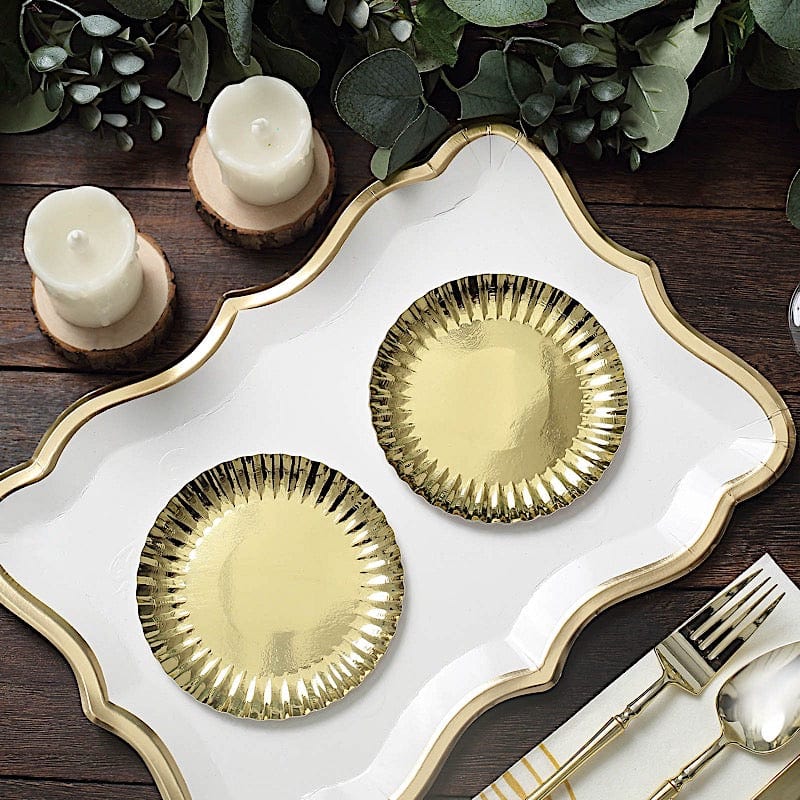 50 Metallic Round Disposable Mini Dessert Paper Plates with Scalloped Trim