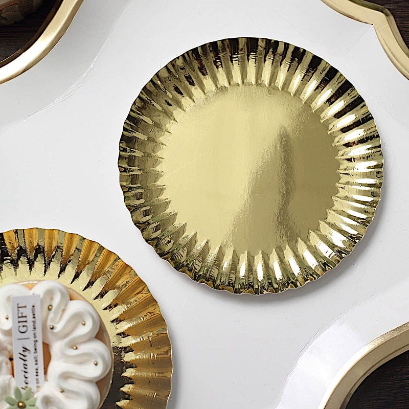 50 Metallic Round Disposable Mini Dessert Paper Plates with Scalloped Trim