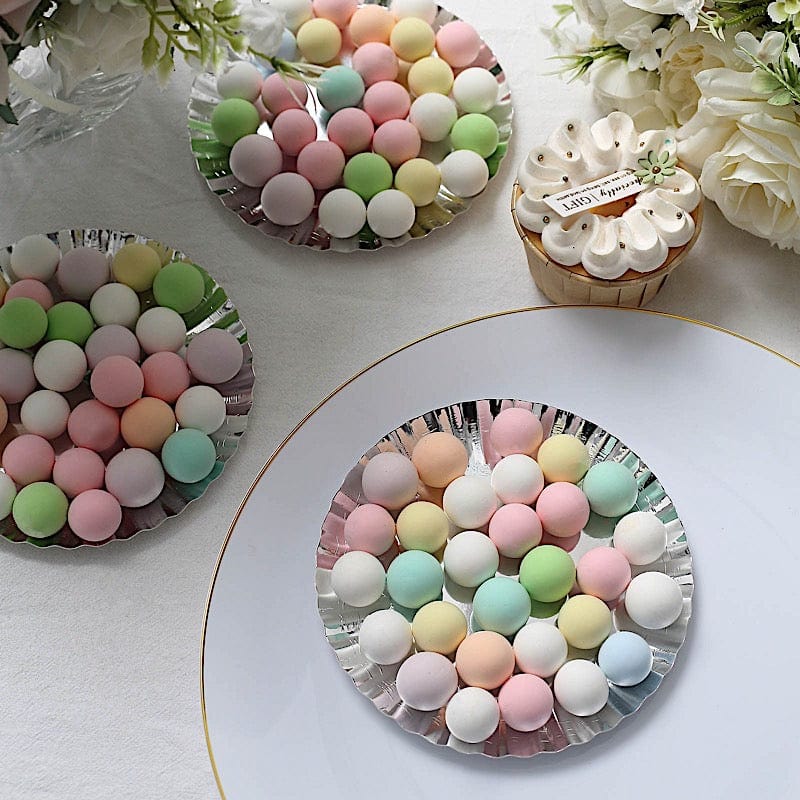 50 Metallic Round Disposable Mini Dessert Paper Plates with Scalloped Trim